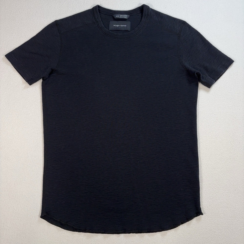 Wings & Horns Cotton Slub T-Shirt Men's M Black Crewneck 100% Cotton
